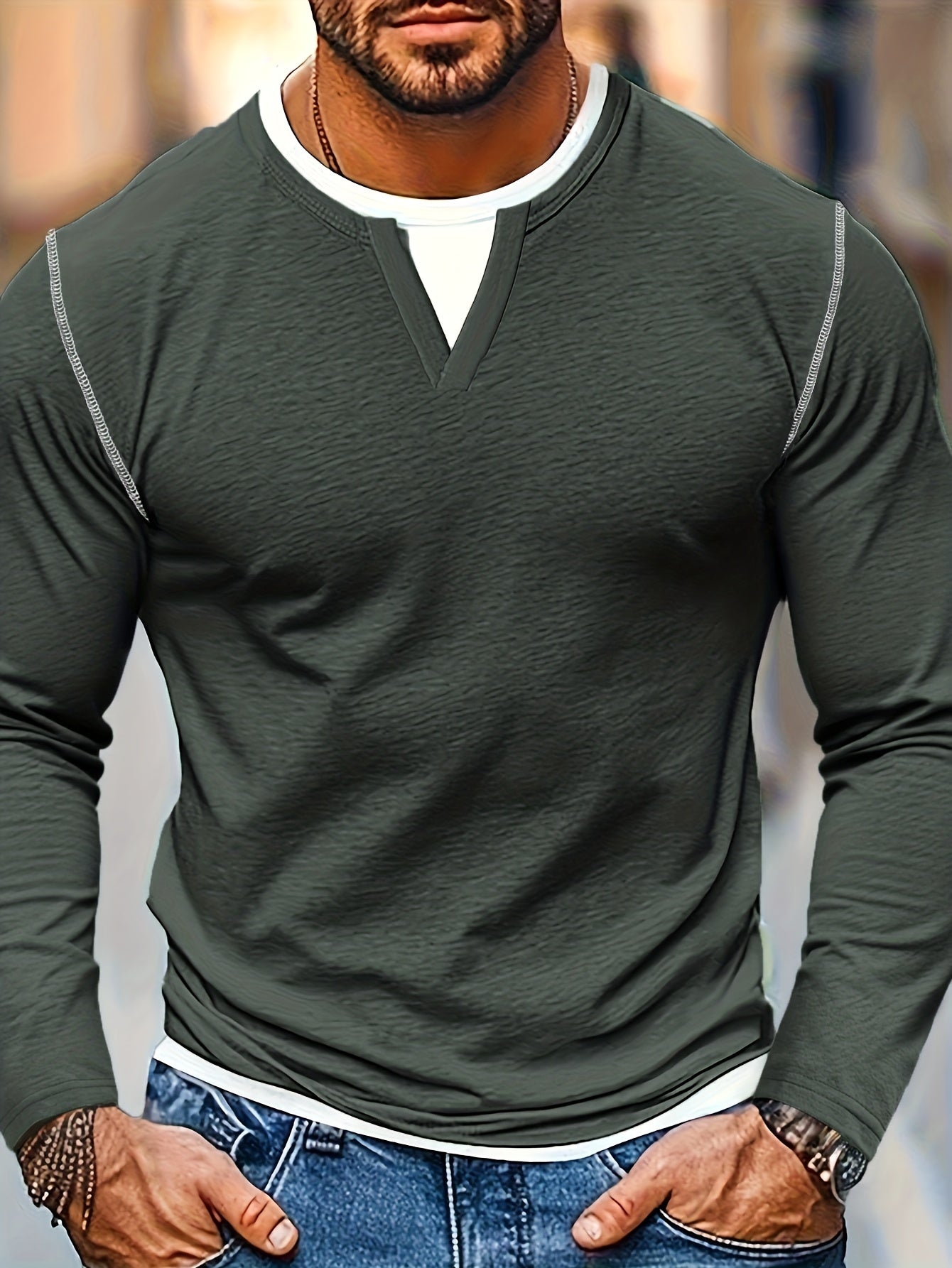 Mens Casual Long Sleeve Henley Shirt Regular Fit Style