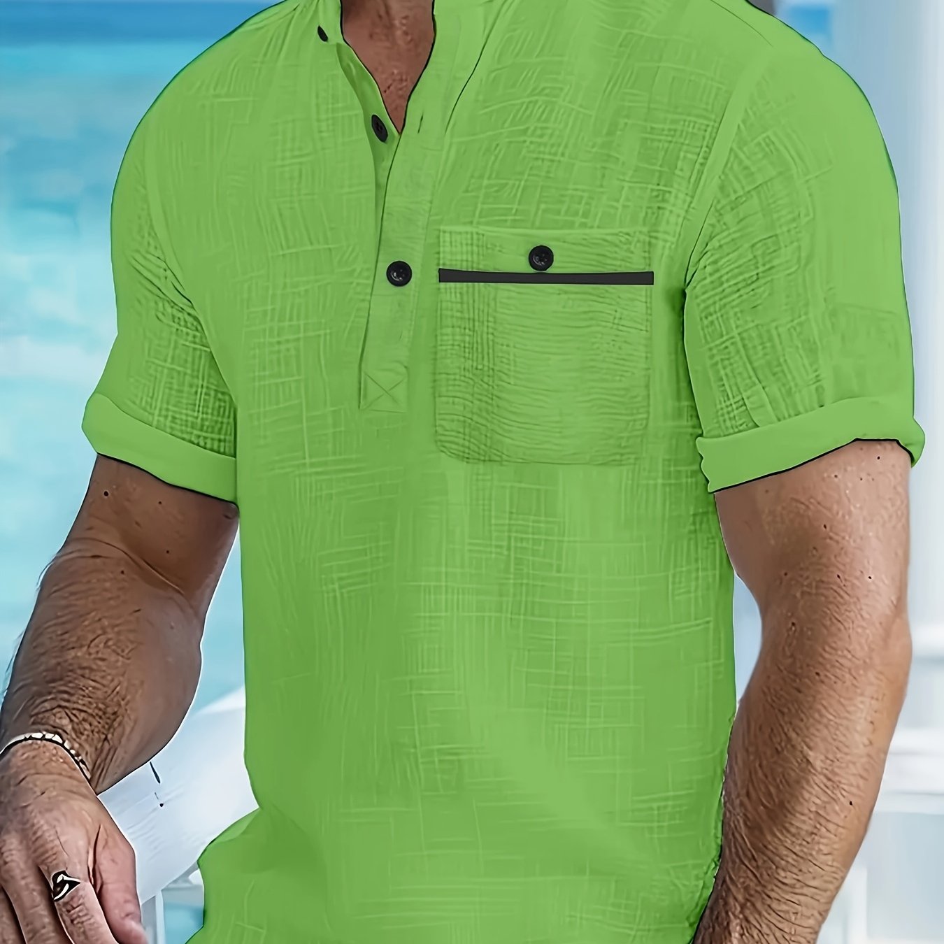 Whiskers Workouts and Wears Men Summer Stand Up Collar Shirt