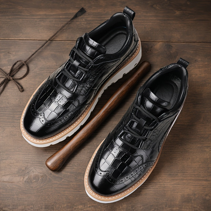 Whiskers Crocodile Pattern Leather Shoes Men Vintage