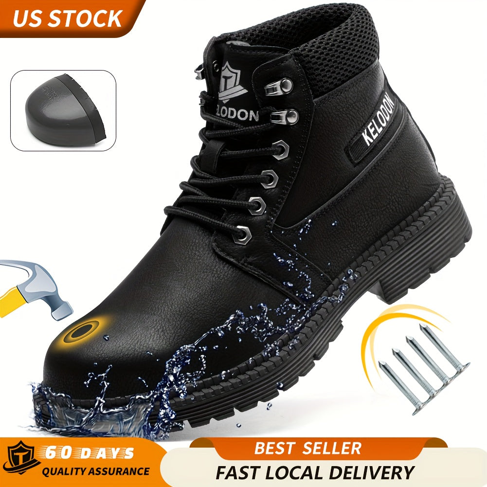 KELODON Men's Heavy Duty Steel Toe Work Boots Slip Resistant