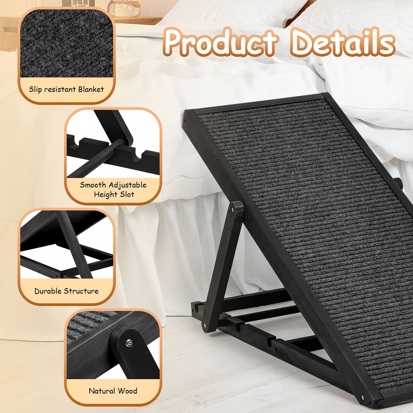 Adjustable Pet Ramp for Dogs and Cats Folding Stairs