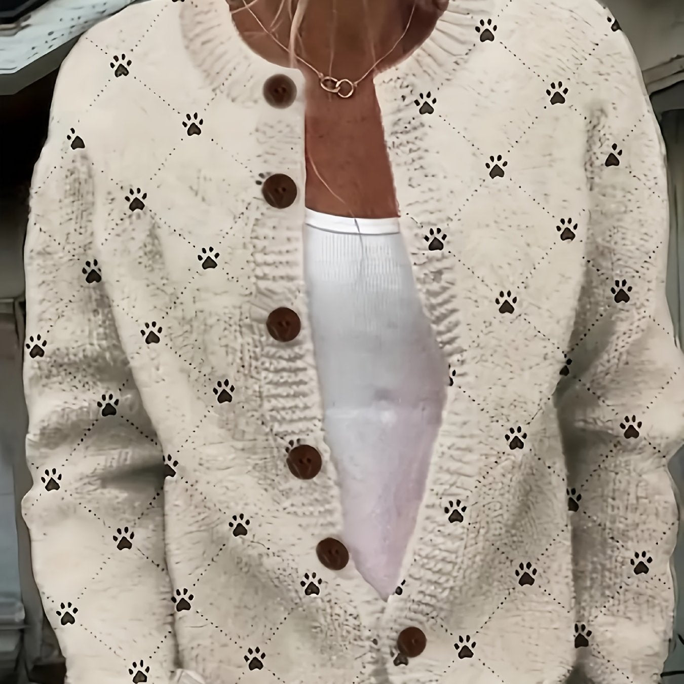 Women's 3D Print Cute Animal Paw Prints Geometric Cardigan