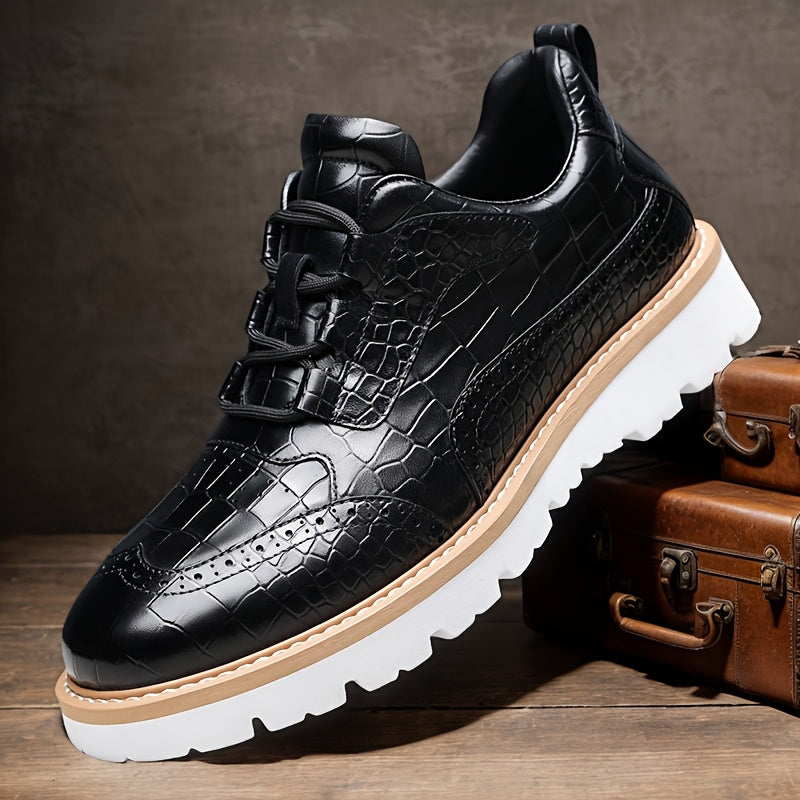 Whiskers Crocodile Pattern Leather Shoes Men Vintage