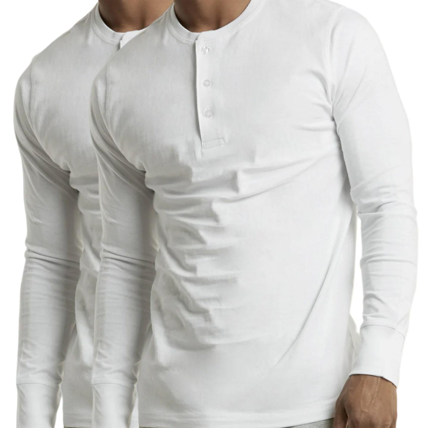 Mangodeal 2 Pack Mens Henley Long Sleeve Cotton Shirts