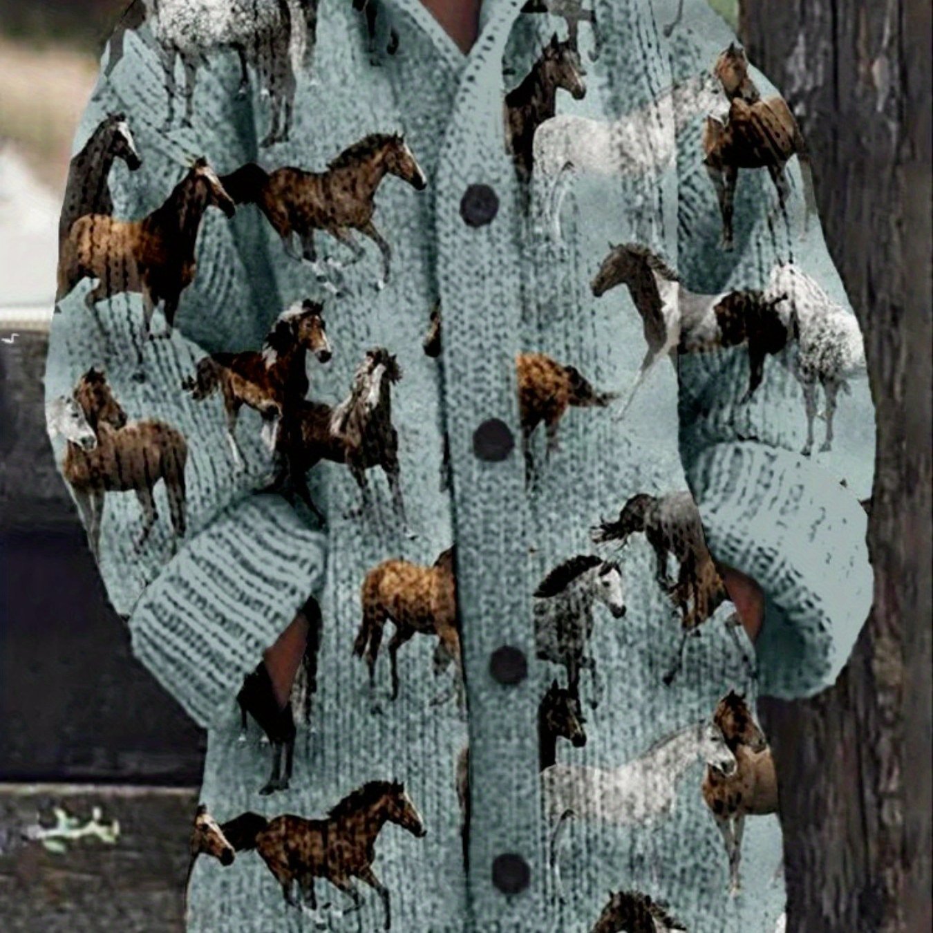Winter Warm Hooded Horse Print Cozy Sweater for Women