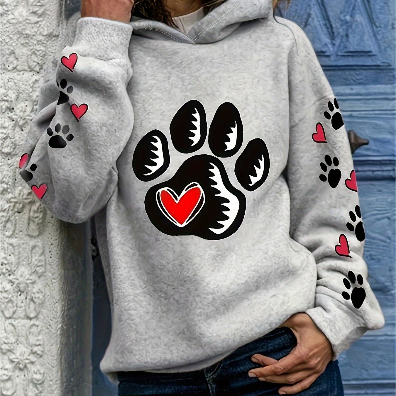 Womens Long Sleeve Hoodie Paw Print by Manufacturer Brand