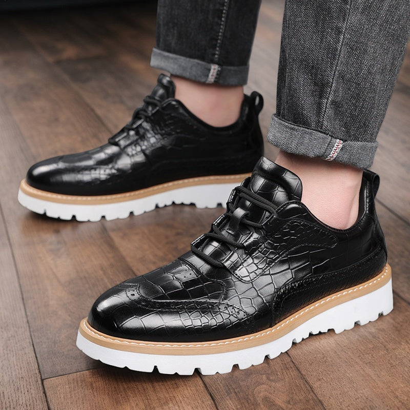 Whiskers Crocodile Pattern Leather Shoes Men Vintage