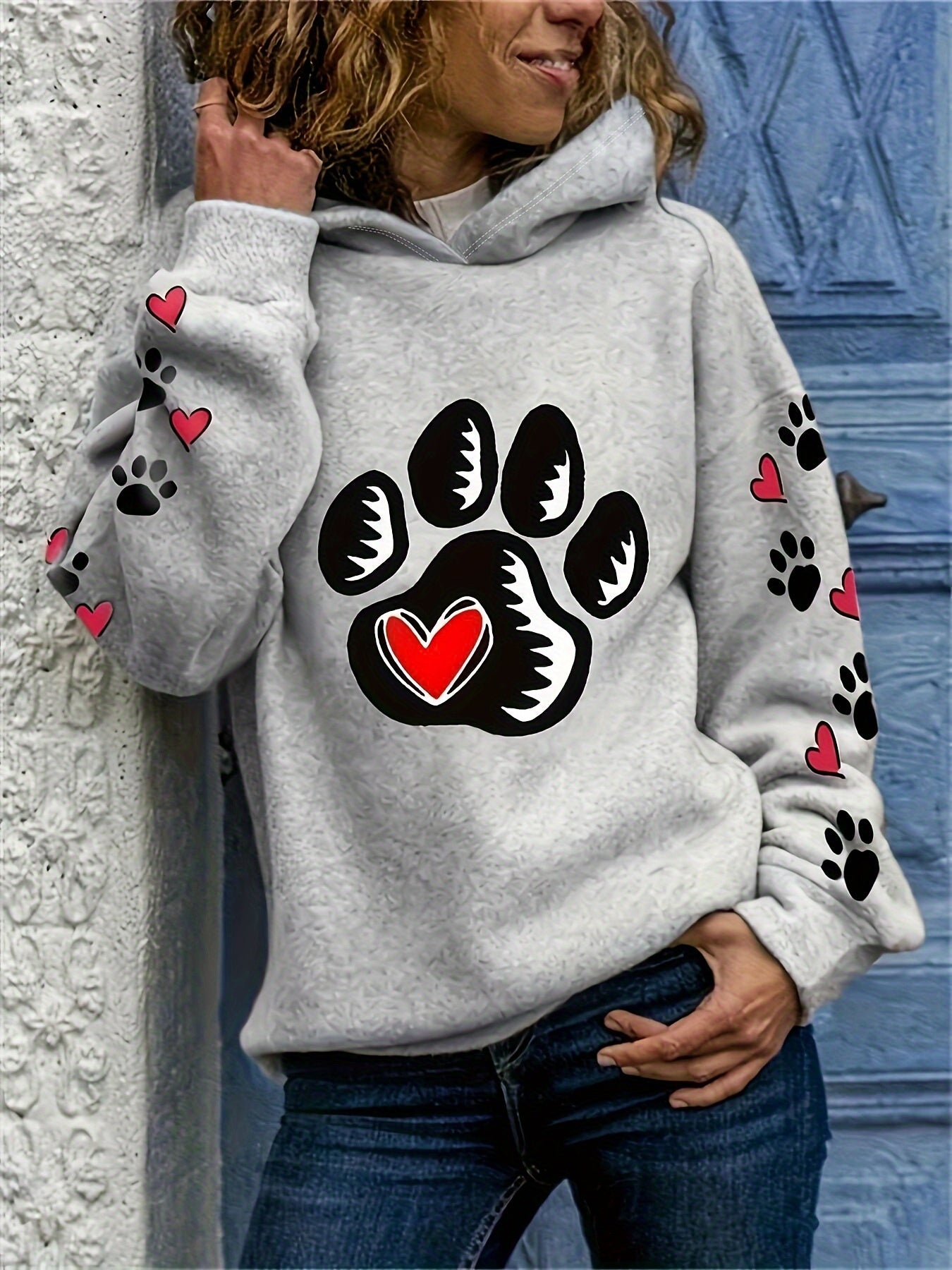 Womens Long Sleeve Hoodie Paw Print by Manufacturer Brand