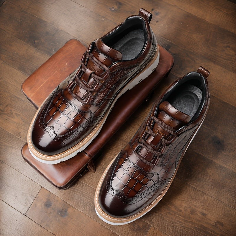 Whiskers Crocodile Pattern Leather Shoes Men Vintage