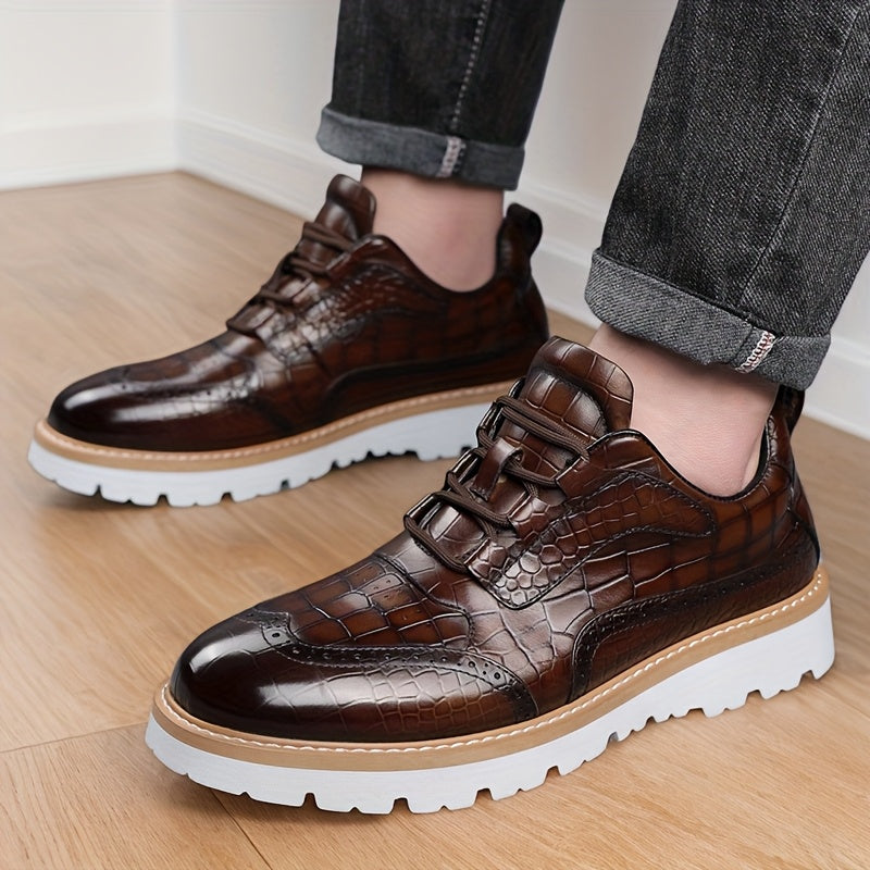 Whiskers Crocodile Pattern Leather Shoes Men Vintage