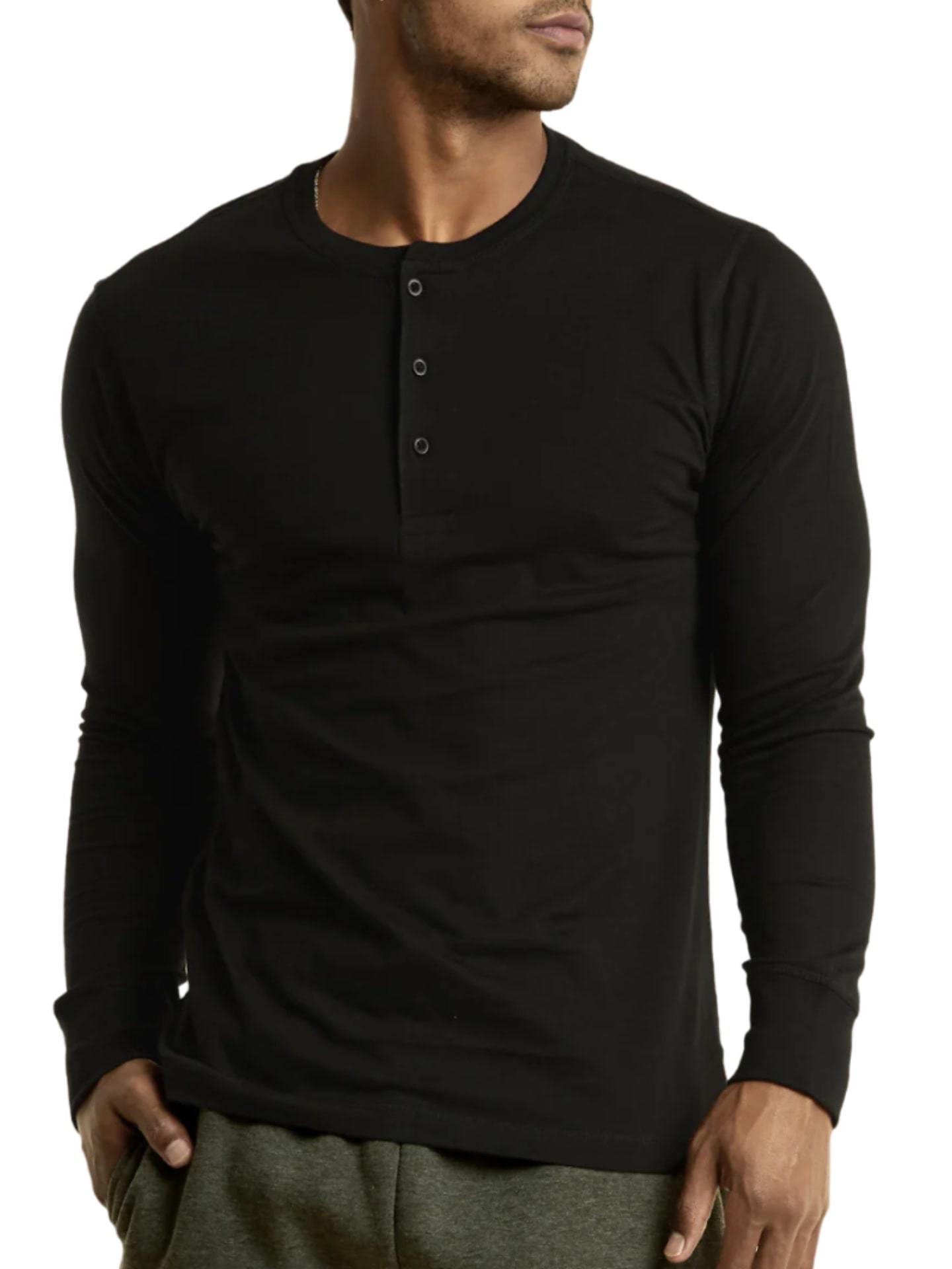 Mangodeal 2 Pack Mens Henley Long Sleeve Cotton Shirts