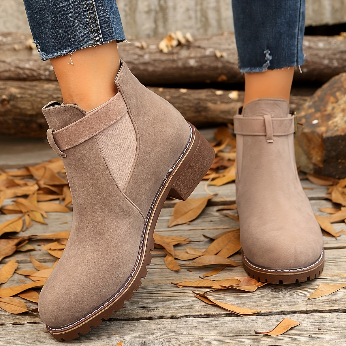 Women's Slip On Ankle Boots Buckle Strap Low Heel Comfort