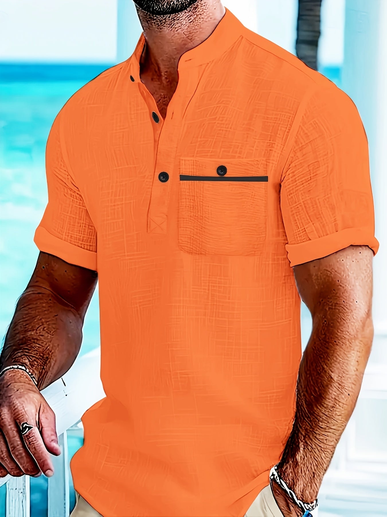 Whiskers Workouts and Wears Men Summer Stand Up Collar Shirt
