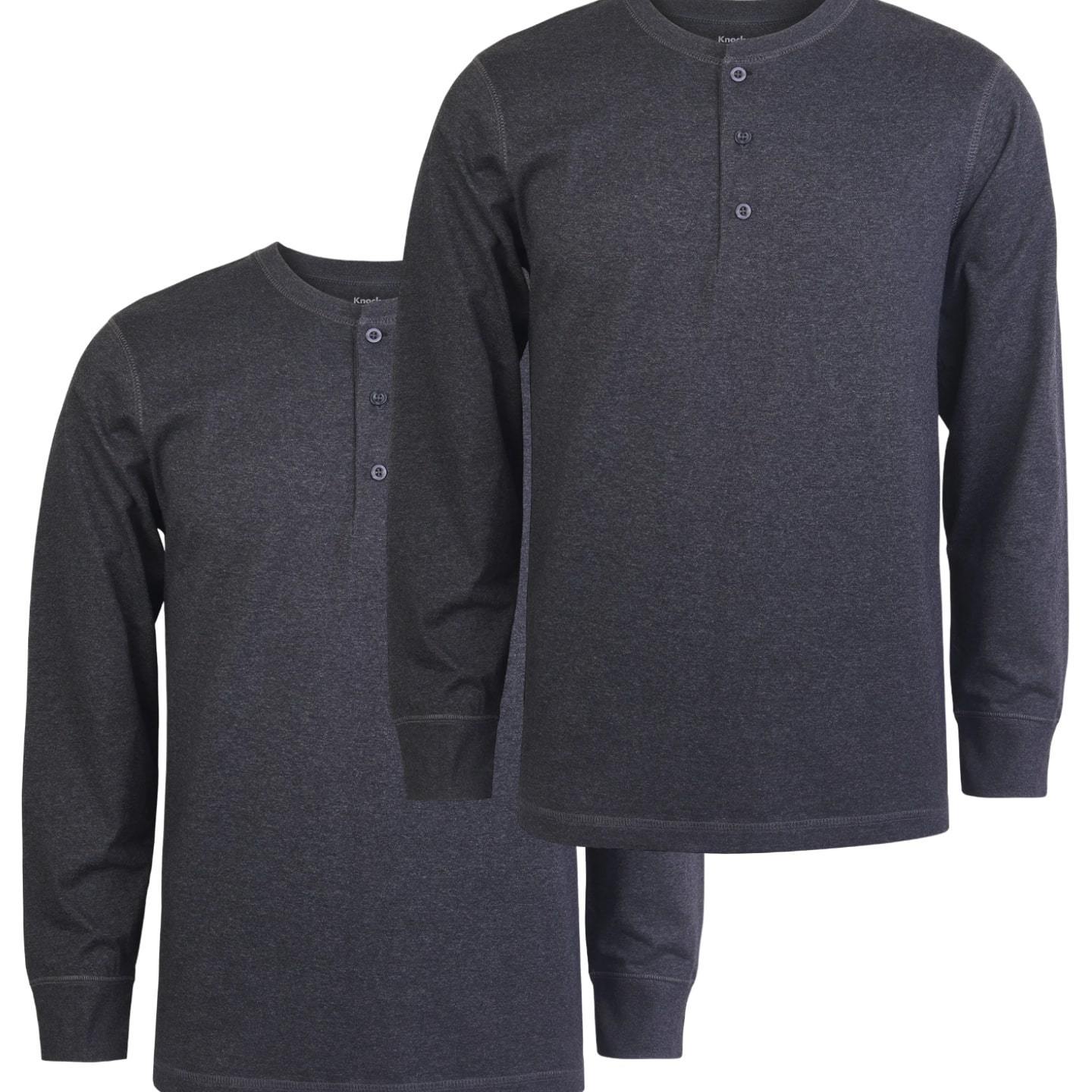 Mangodeal 2 Pack Mens Henley Long Sleeve Cotton Shirts
