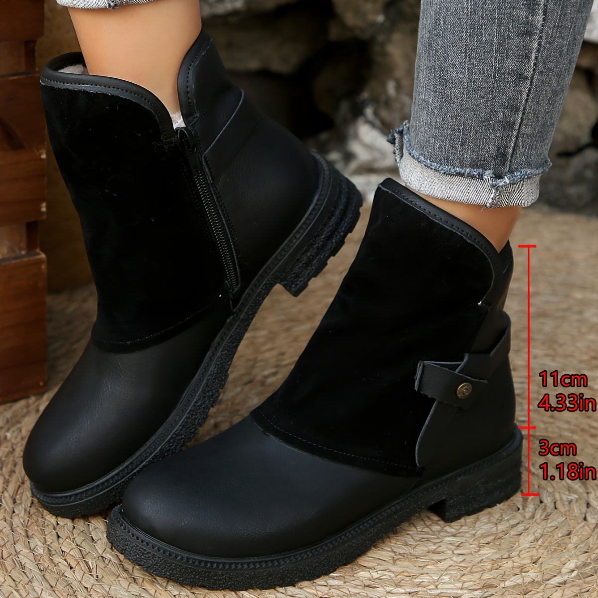Women's Winter Thermal Fleece Lined Ankle Boots With Zipper