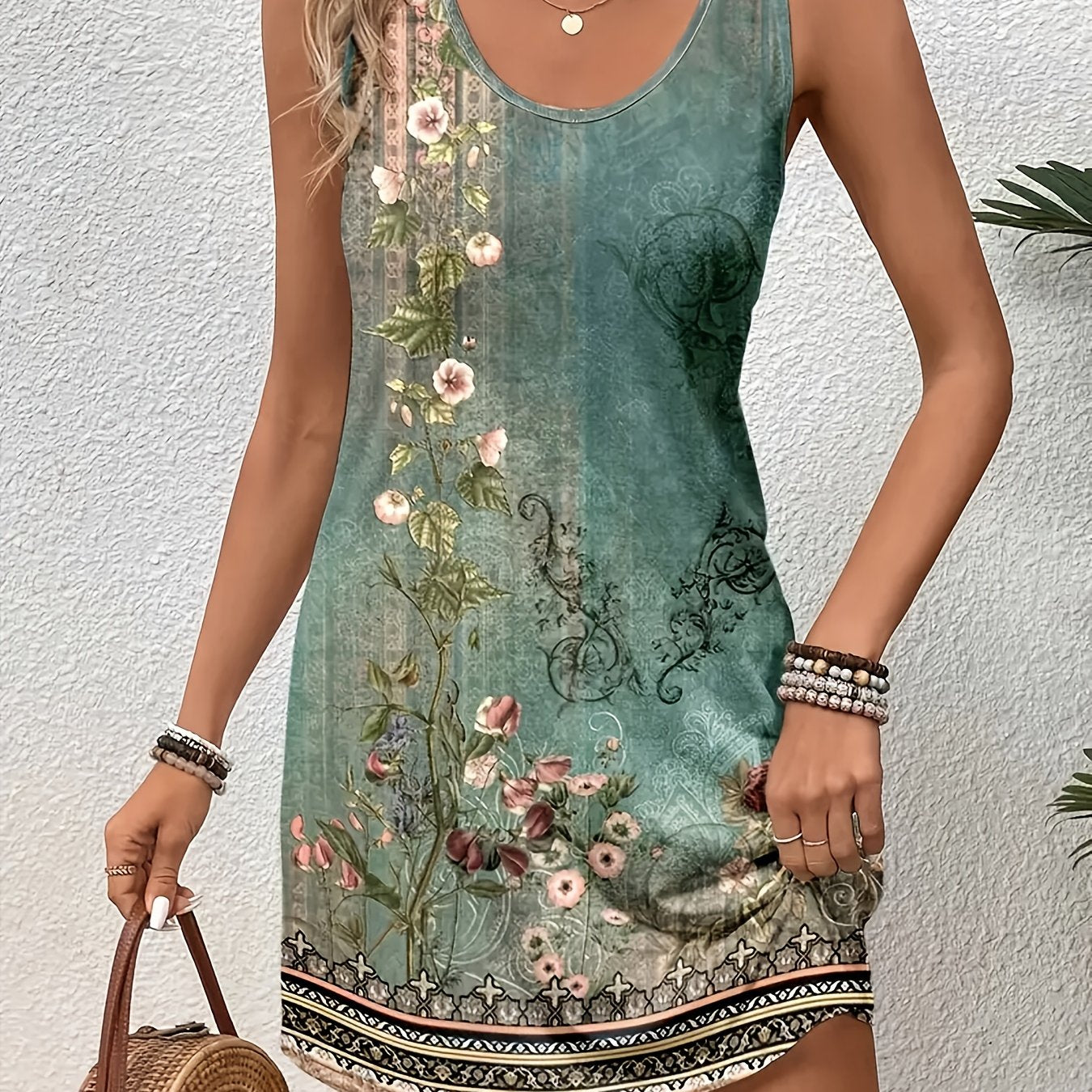 Women's Floral Print Sleeveless Tank Dress by Unknown Brand