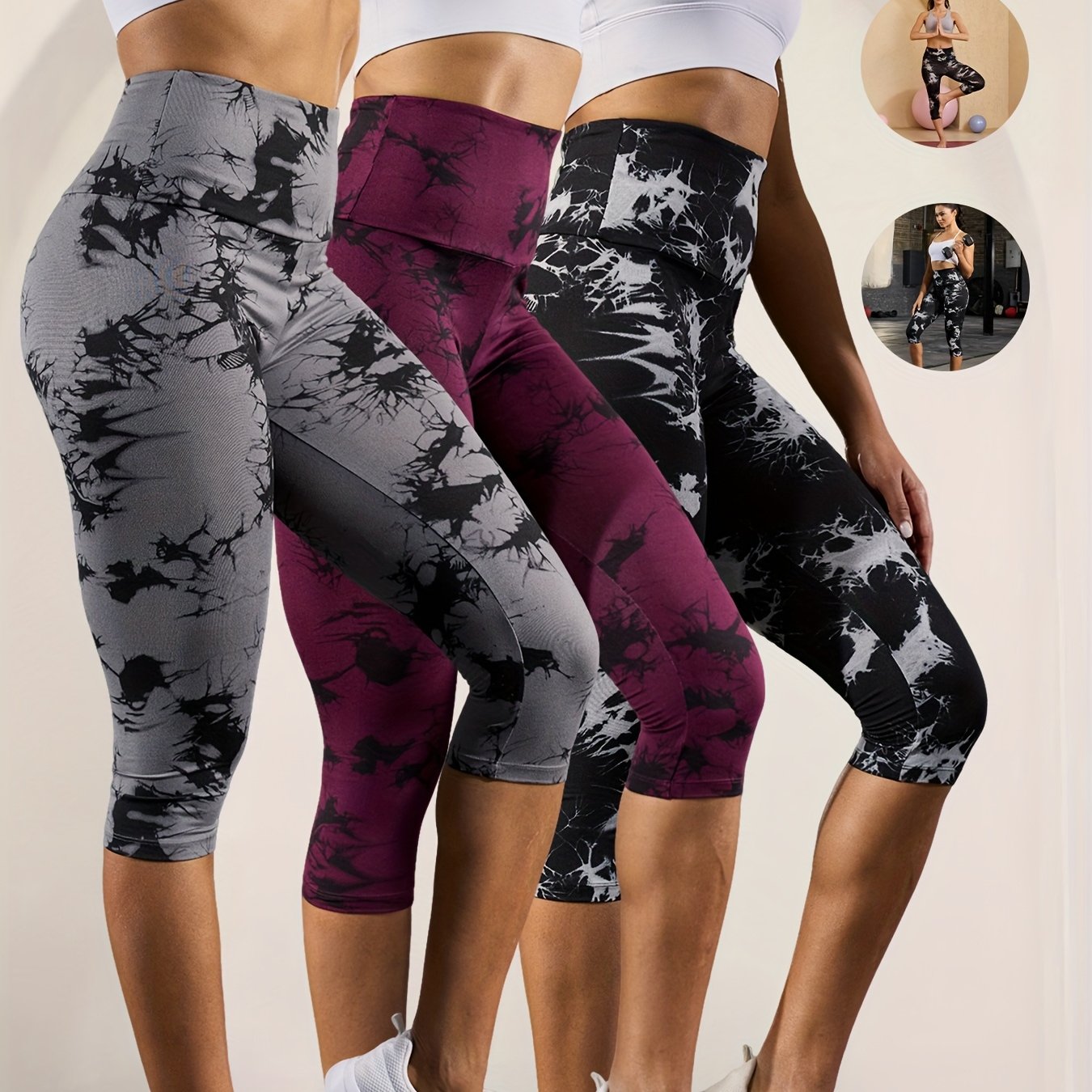 Three Pack Women's High Waisted Capri Pants