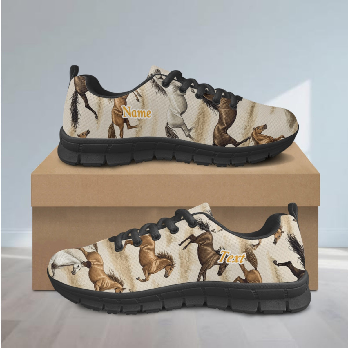Custom Western Horse Print Sneakers With Personalized TEX