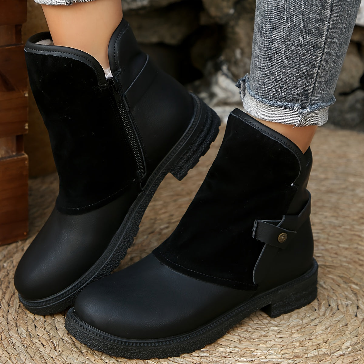 Women's Winter Thermal Fleece Lined Ankle Boots With Zipper