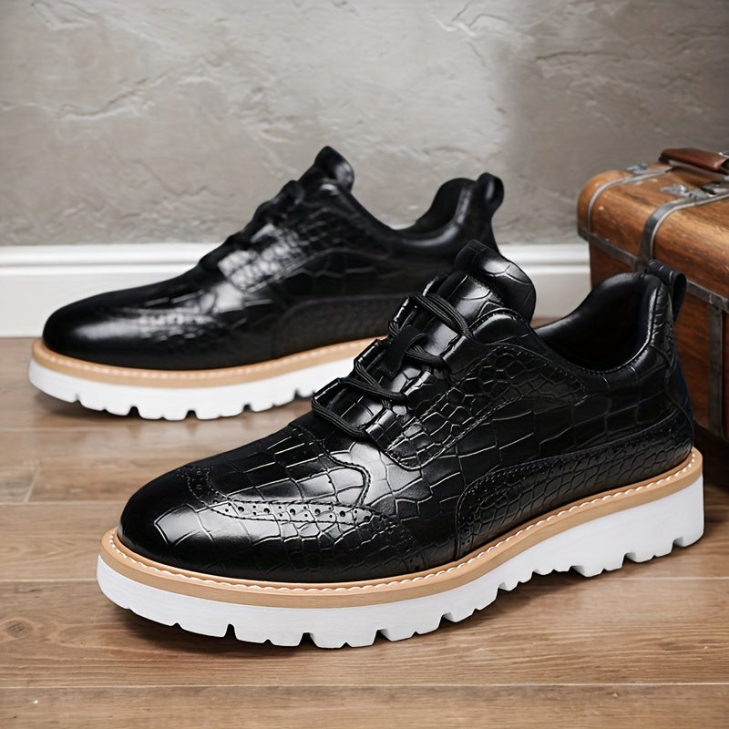 Whiskers Crocodile Pattern Leather Shoes Men Vintage