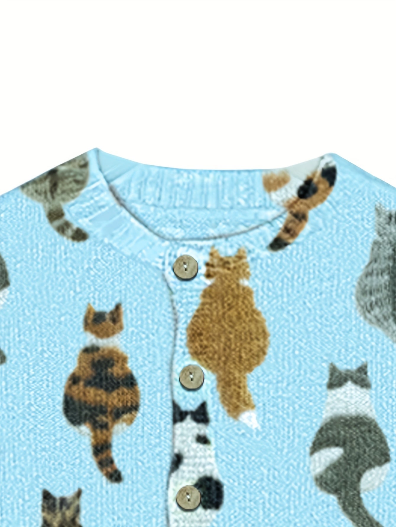 Cat Print Cardigan Sweater Allover Pattern Button Front