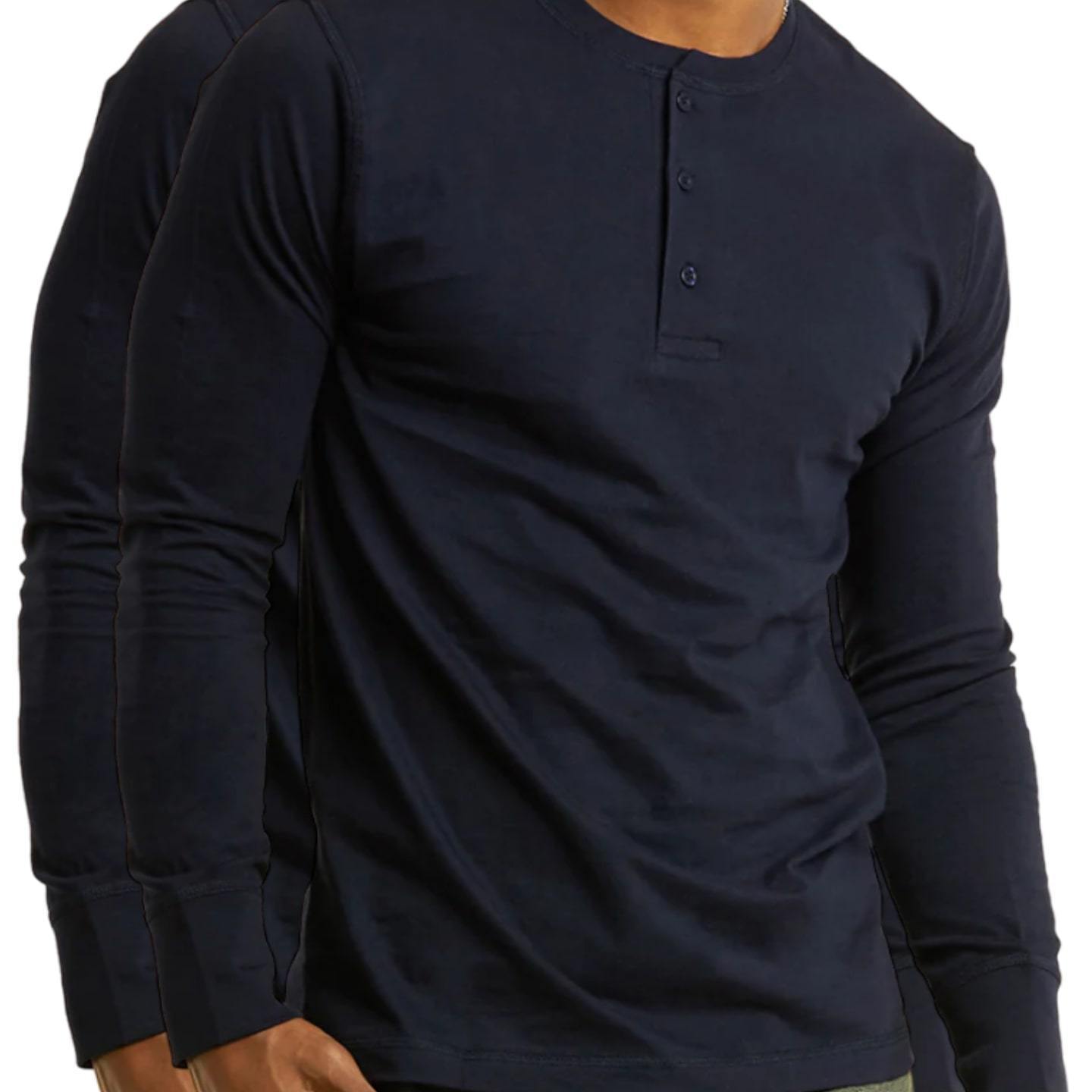 Mangodeal 2 Pack Mens Henley Long Sleeve Cotton Shirts