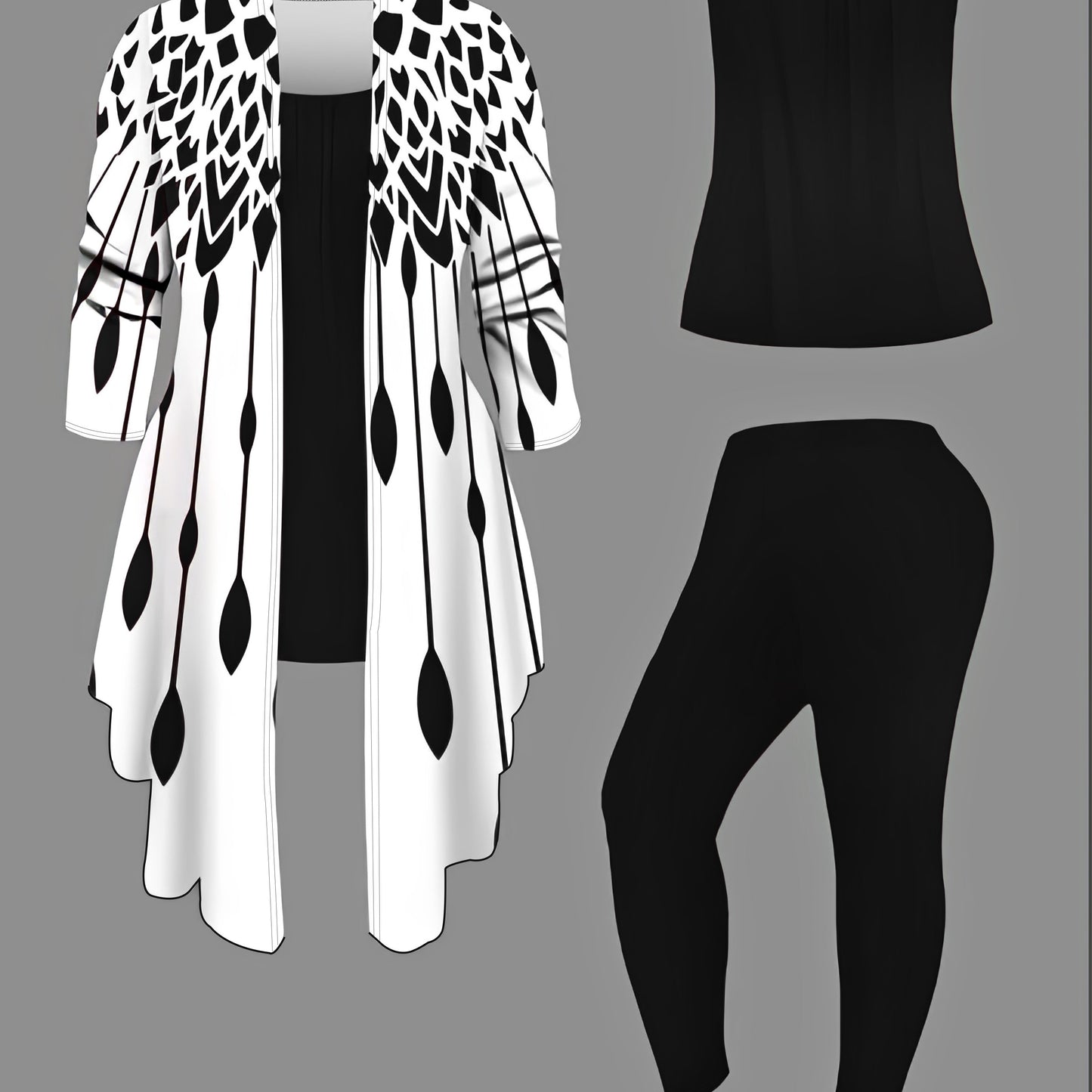 Easy Care Women's 3pcs Geometric Print Cardigan Set