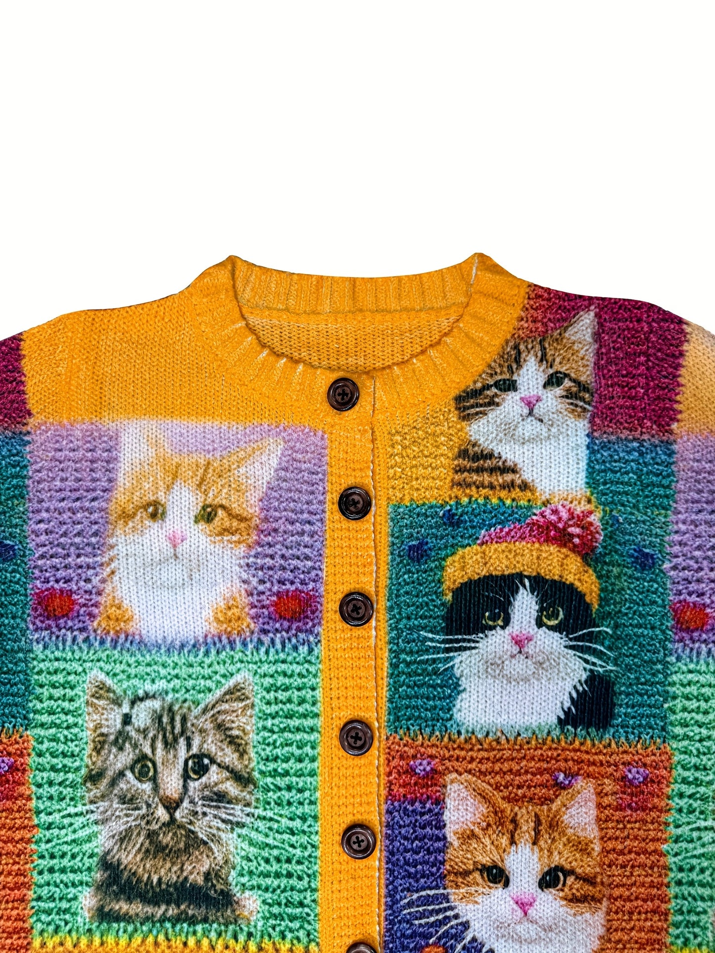 Cat All Over Pattern Cardigan Sweater For Women Long Sleeve