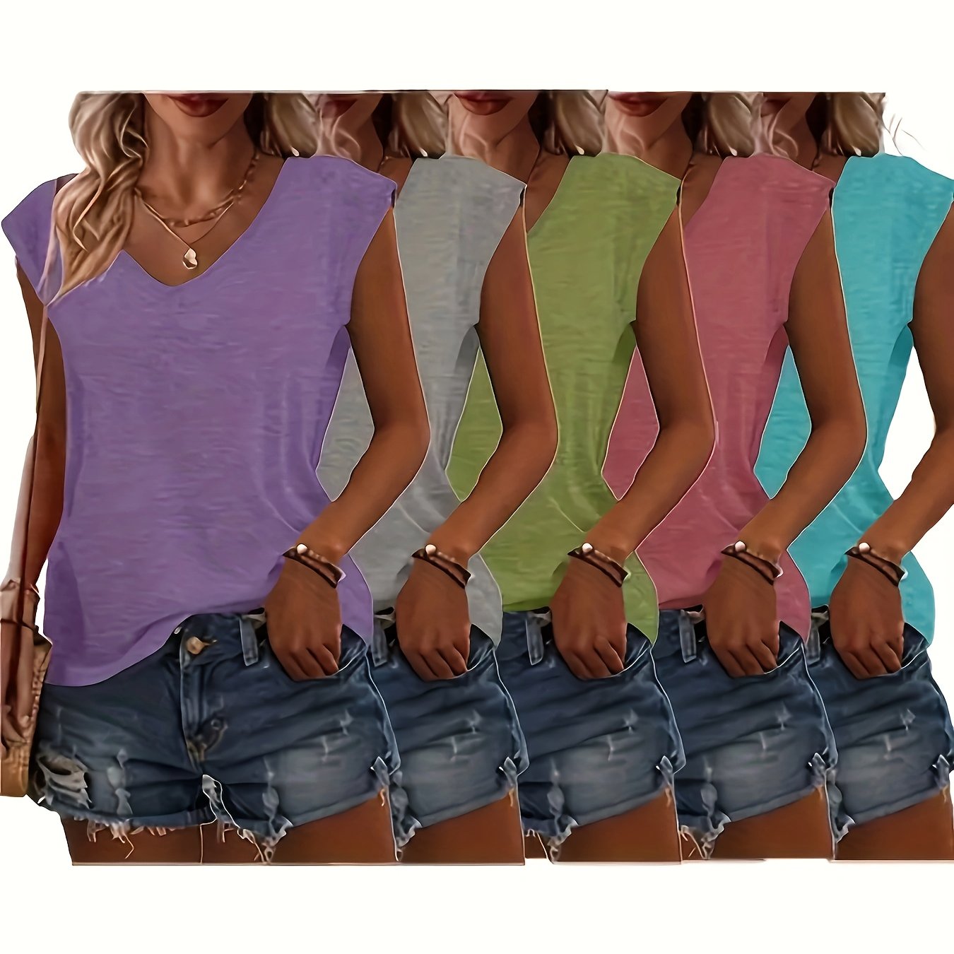 Sinhoon Women's V-Neck T-Shirts 5pcs Casual Fashion Set