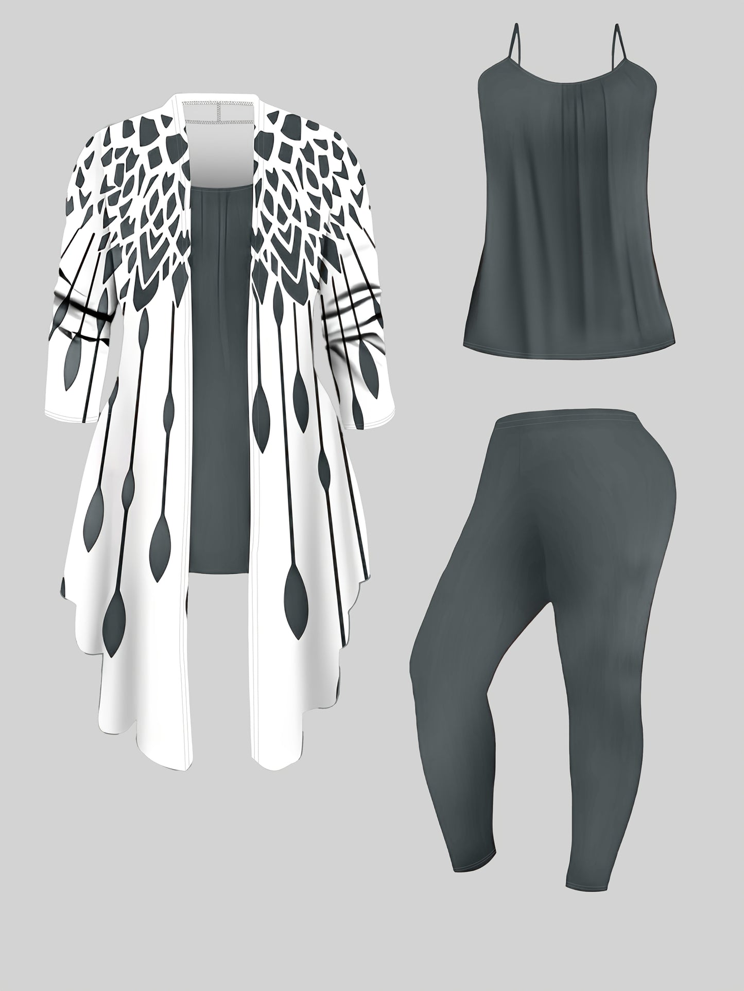 Easy Care Women's 3pcs Geometric Print Cardigan Set