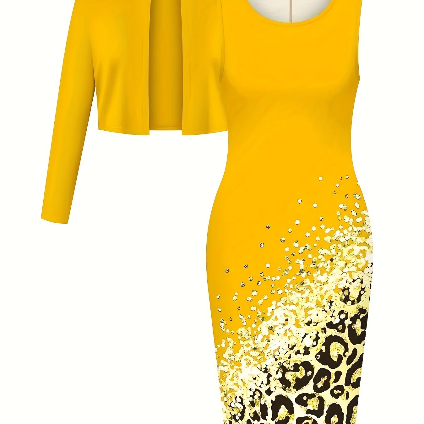 Women Two Piece Dress Set With Long Sleeve Cardigan