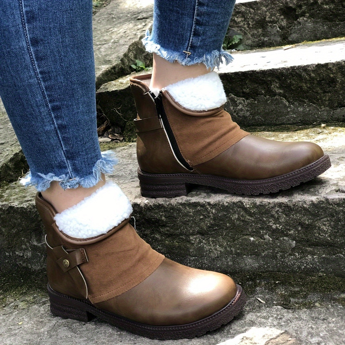 Women's Winter Thermal Fleece Lined Ankle Boots With Zipper