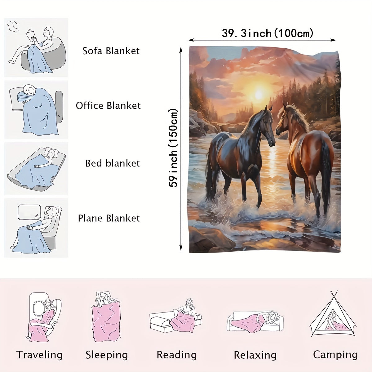 Instant Success Horse Print Flower Blanket Soft Flannel