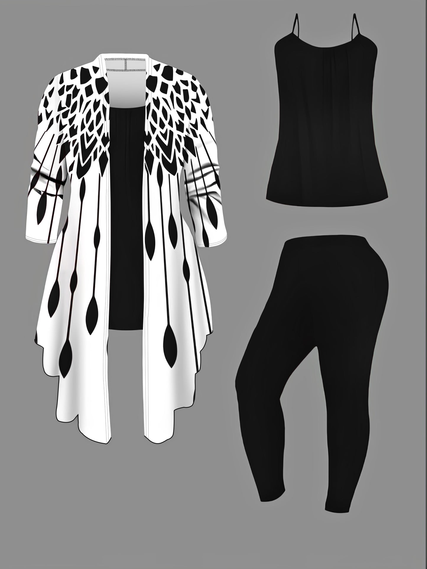 Easy Care Women's 3pcs Geometric Print Cardigan Set