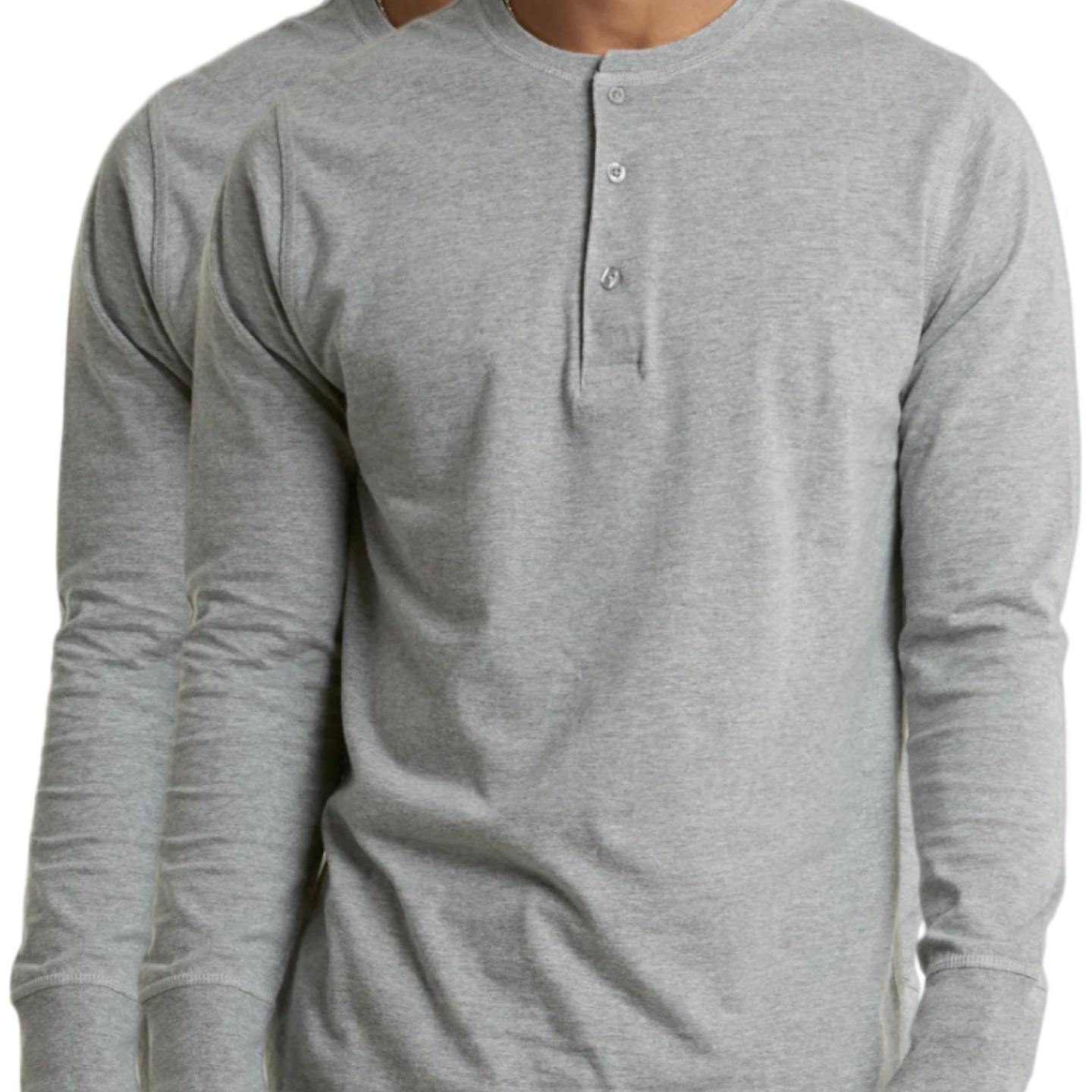 Mangodeal 2 Pack Mens Henley Long Sleeve Cotton Shirts