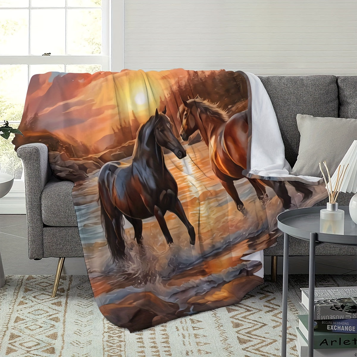 Instant Success Horse Print Flower Blanket Soft Flannel