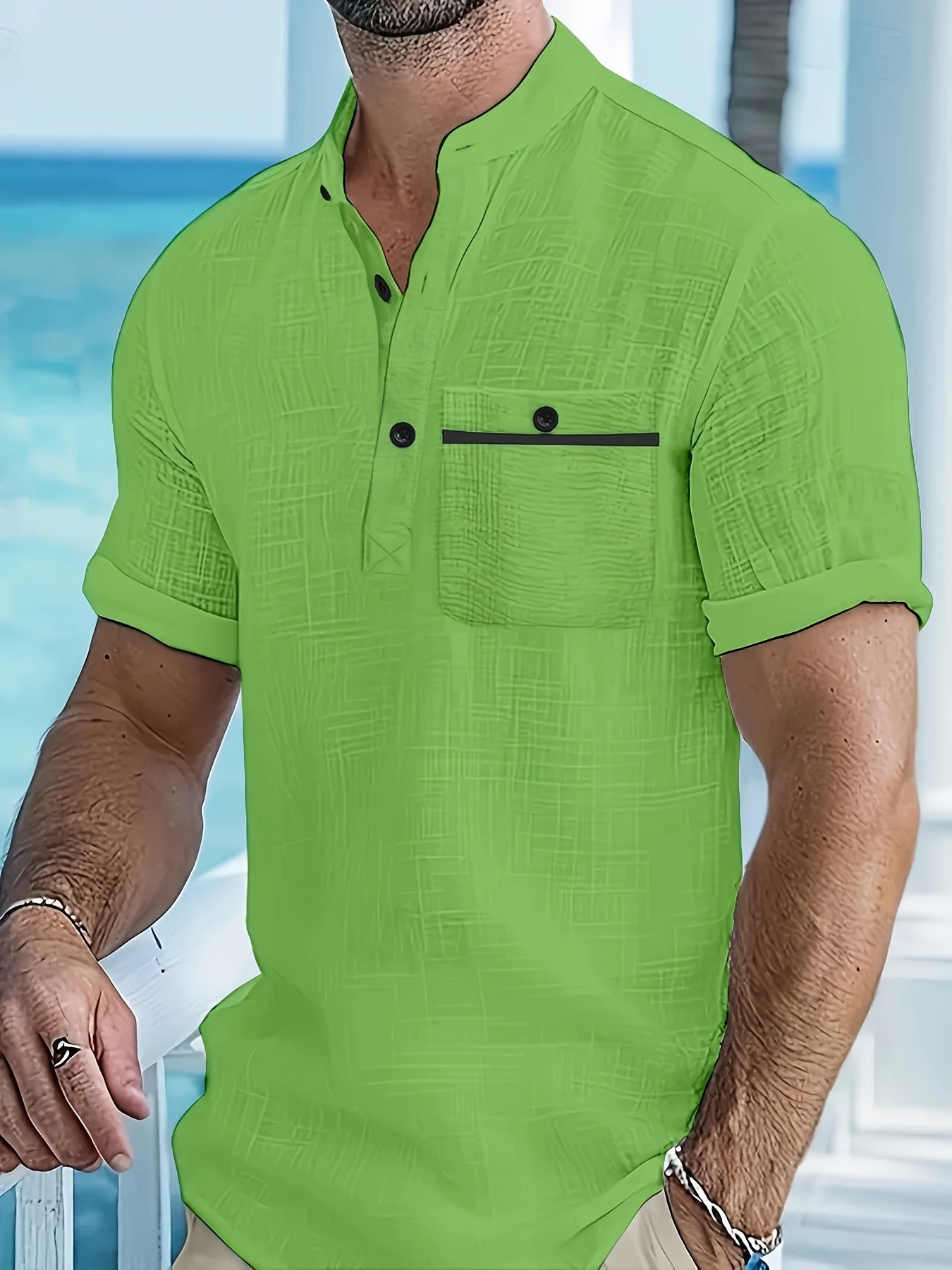 Whiskers Workouts and Wears Men Summer Stand Up Collar Shirt
