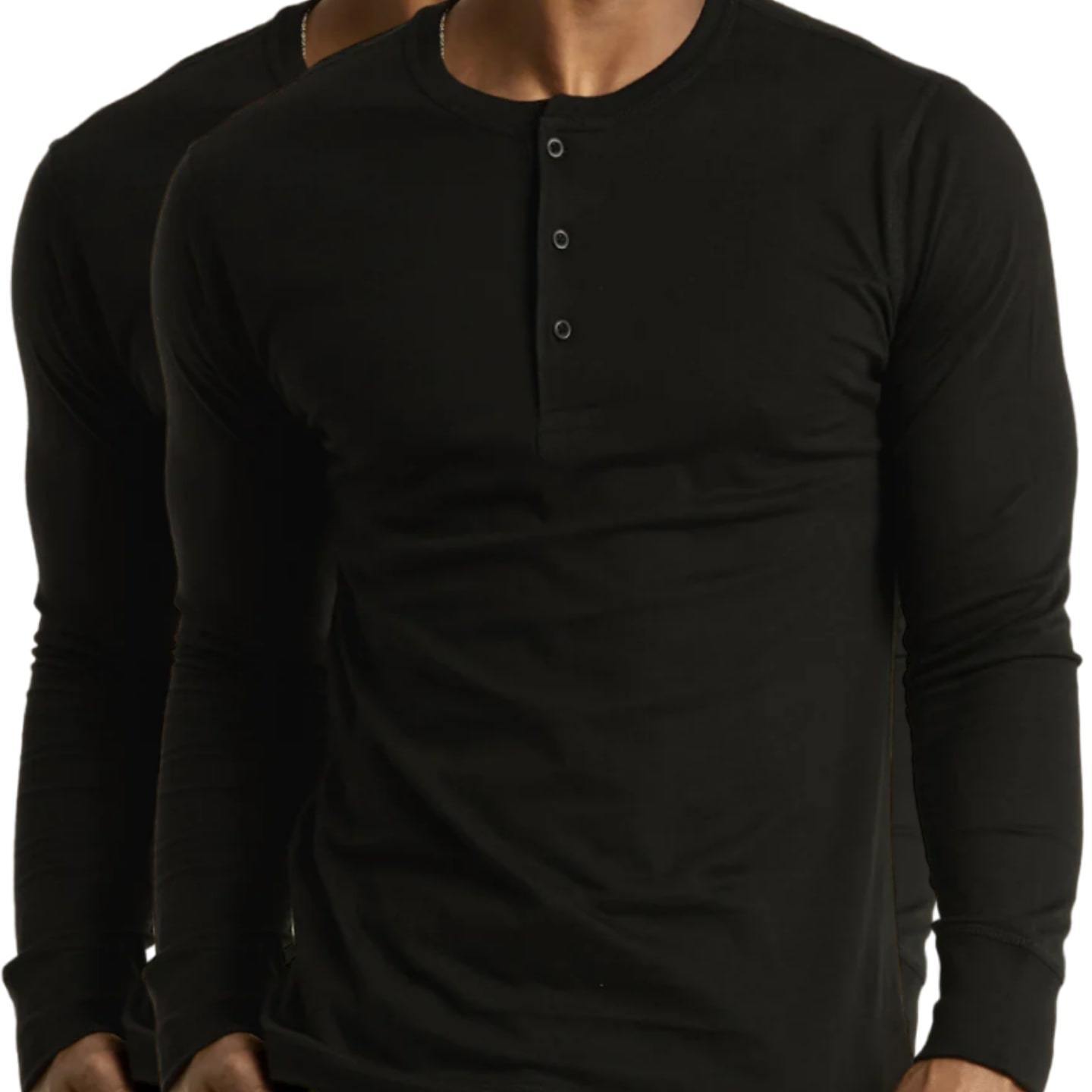 Mangodeal 2 Pack Mens Henley Long Sleeve Cotton Shirts