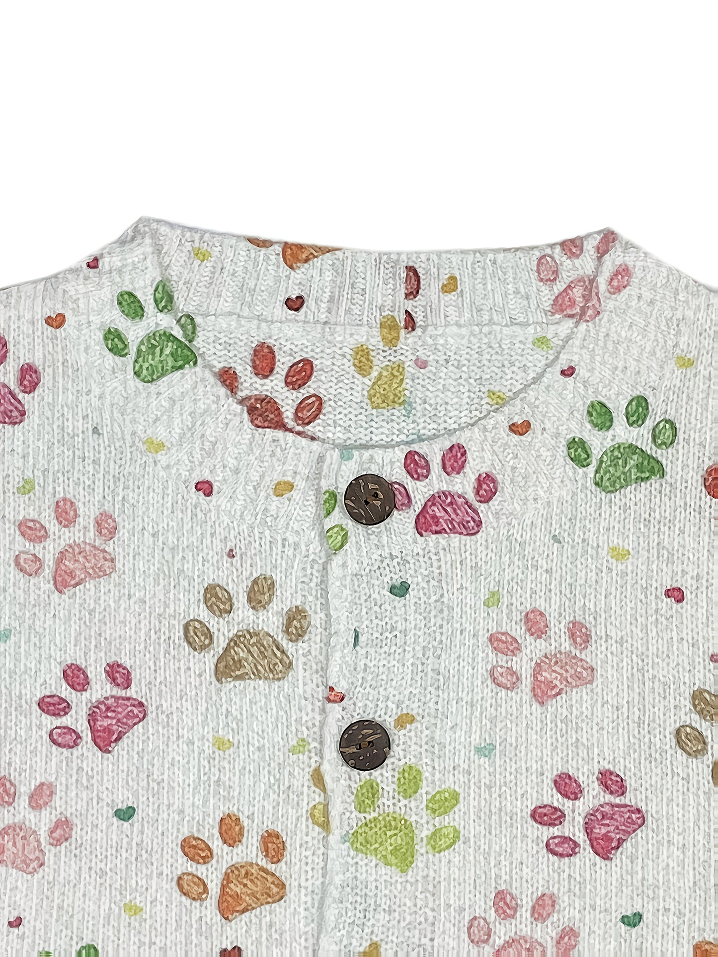 Womens 3D Dog Paw Print Cardigan Button Front Sweater
