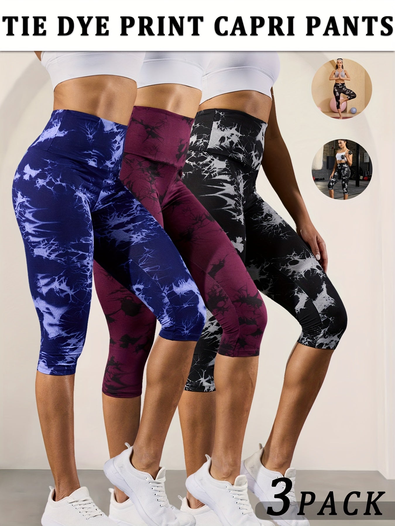 Three Pack Women's High Waisted Capri Pants