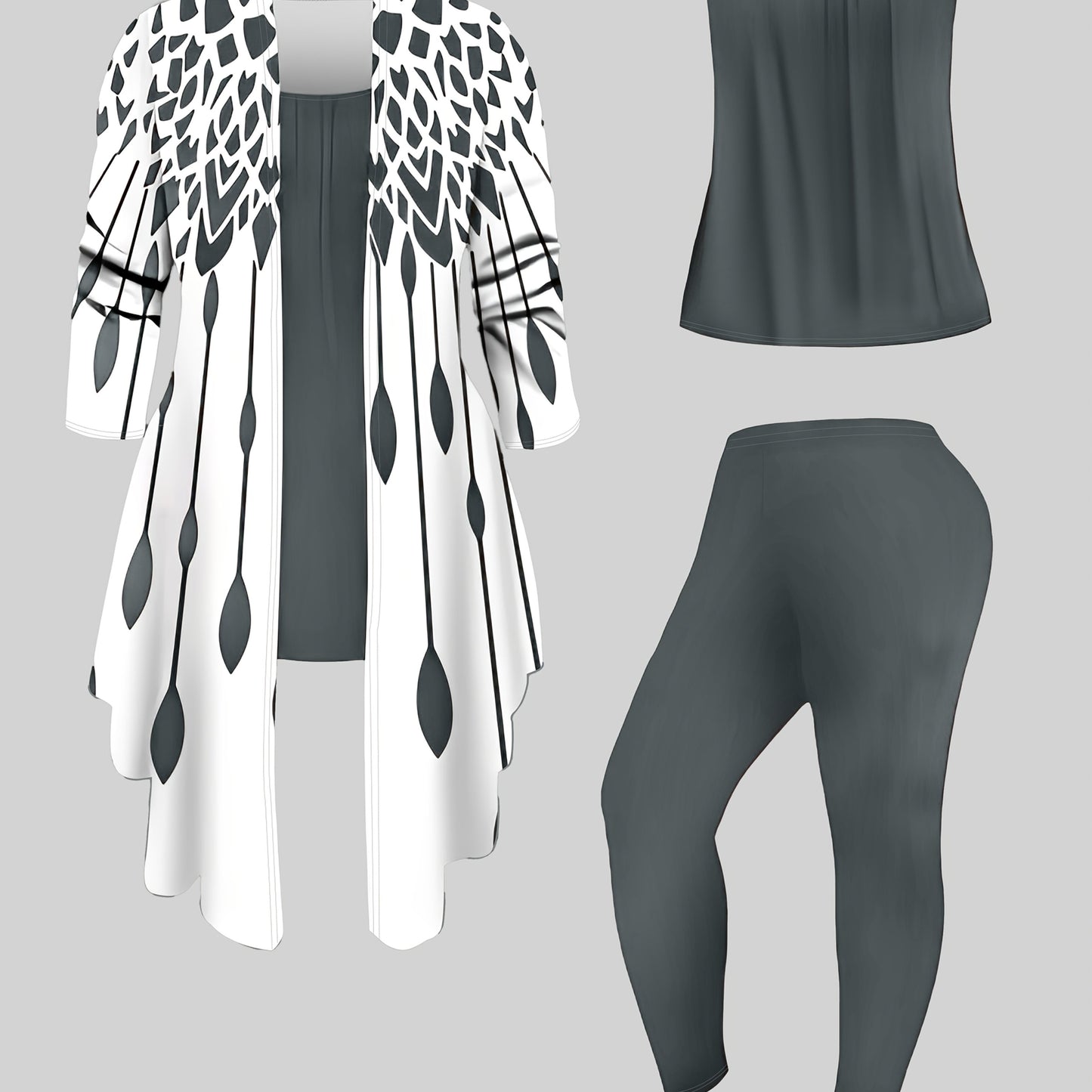 Easy Care Women's 3pcs Geometric Print Cardigan Set