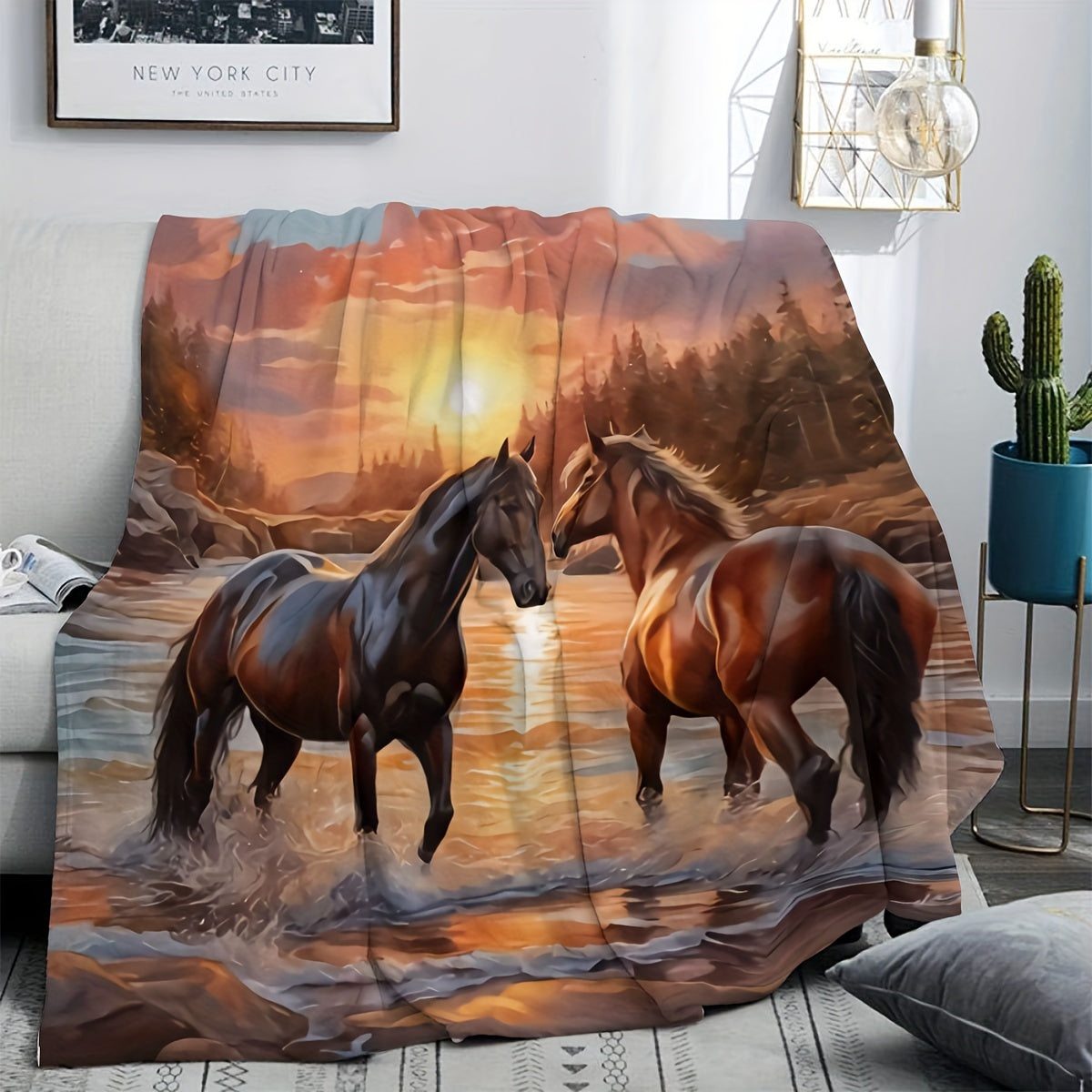 Instant Success Horse Print Flower Blanket Soft Flannel