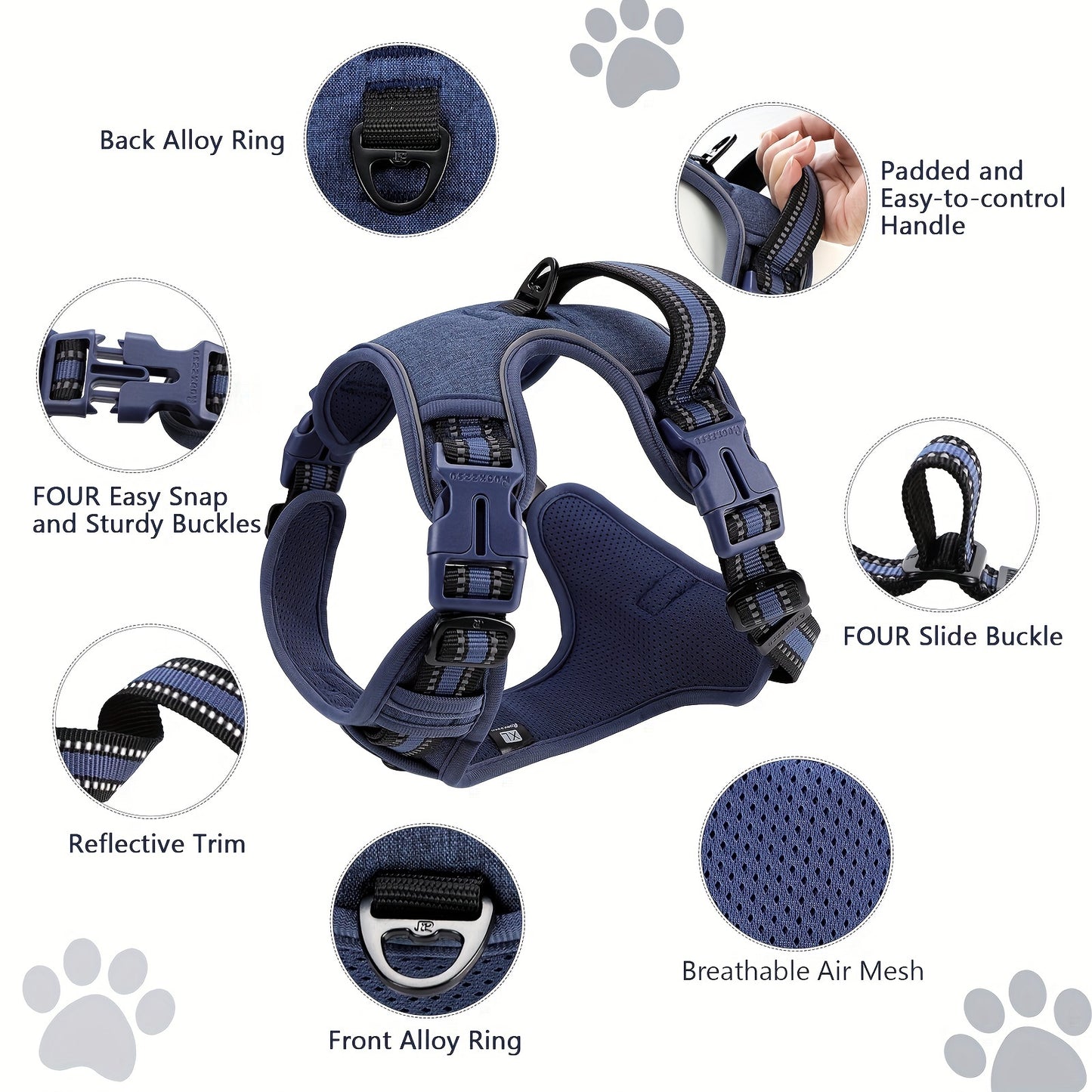 Adjustable Reflective Oxford Dog Harness by Brand