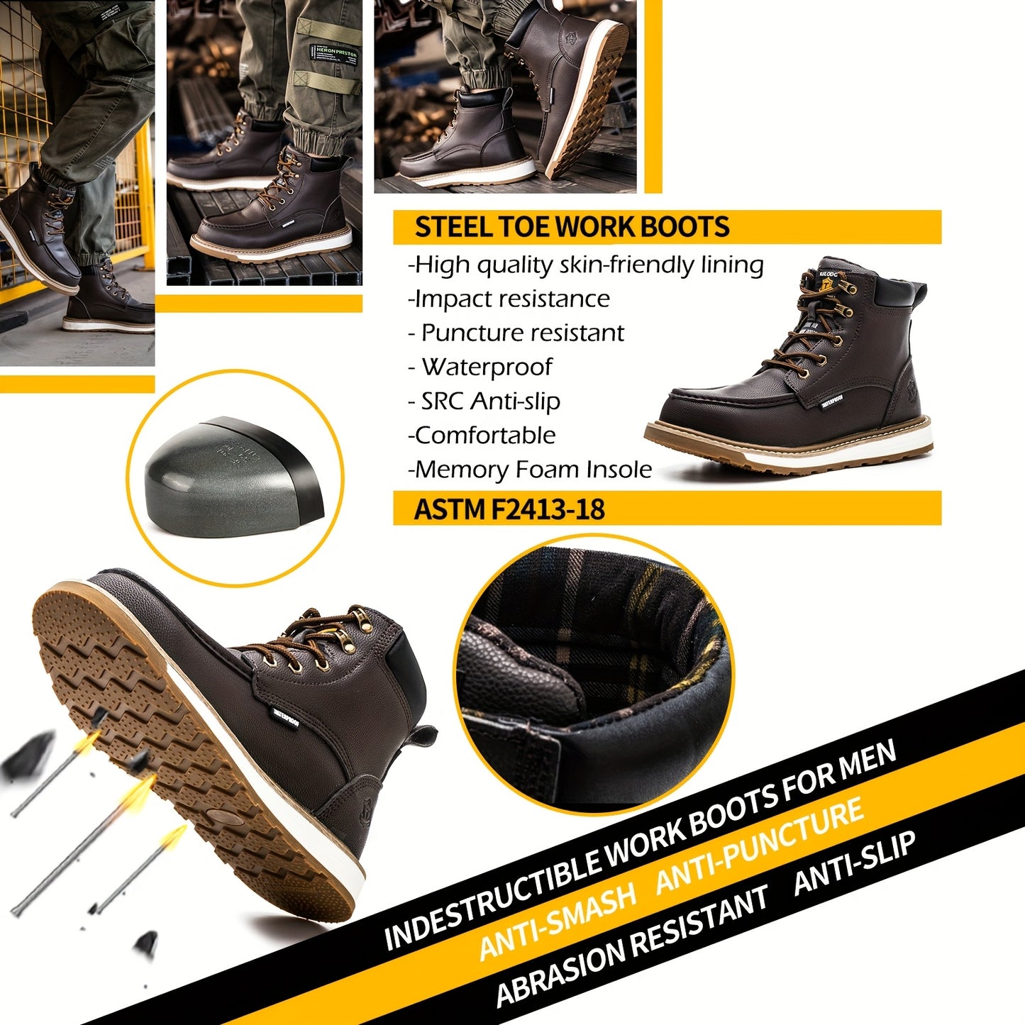 TAERGU HighGradeSteel Toe Boots Men Moc Toe Non Slip Safety