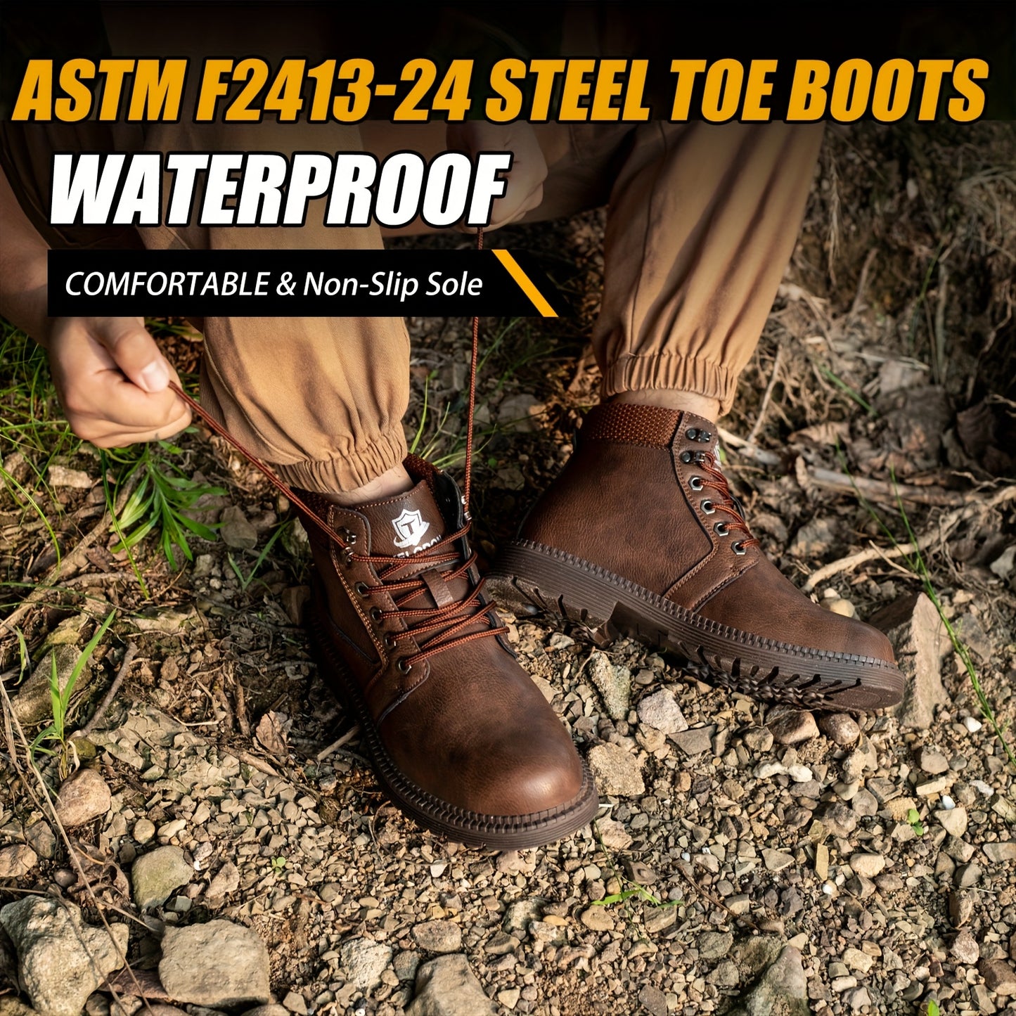 KELODON Men's Heavy Duty Steel Toe Work Boots Slip Resistant