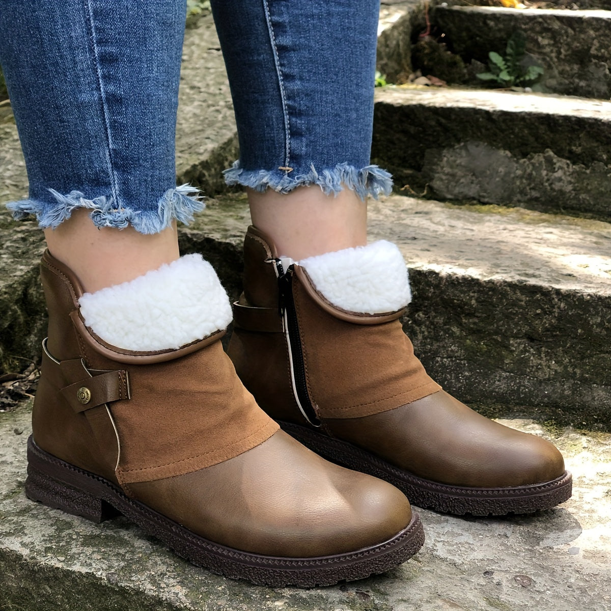 Women's Winter Thermal Fleece Lined Ankle Boots With Zipper