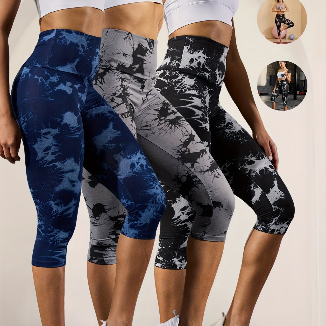 Three Pack Women's High Waisted Capri Pants
