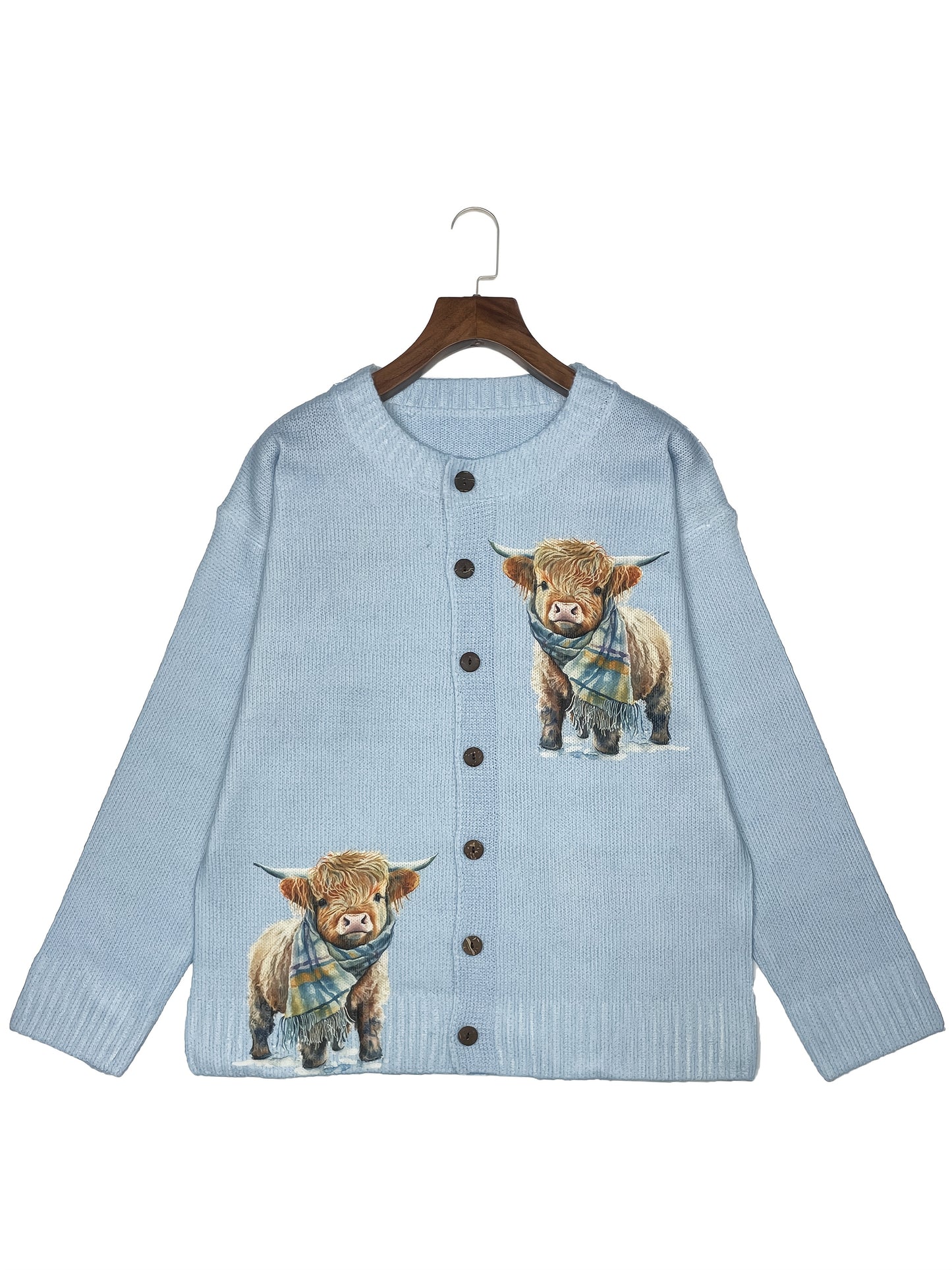 Cow Print Cardigan With Button Up All Season Cozy Sweater