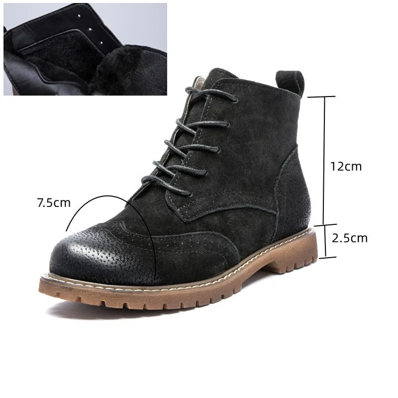 AIYUQICN Women Fur Leather Booties Ankle Boots Classic Retro