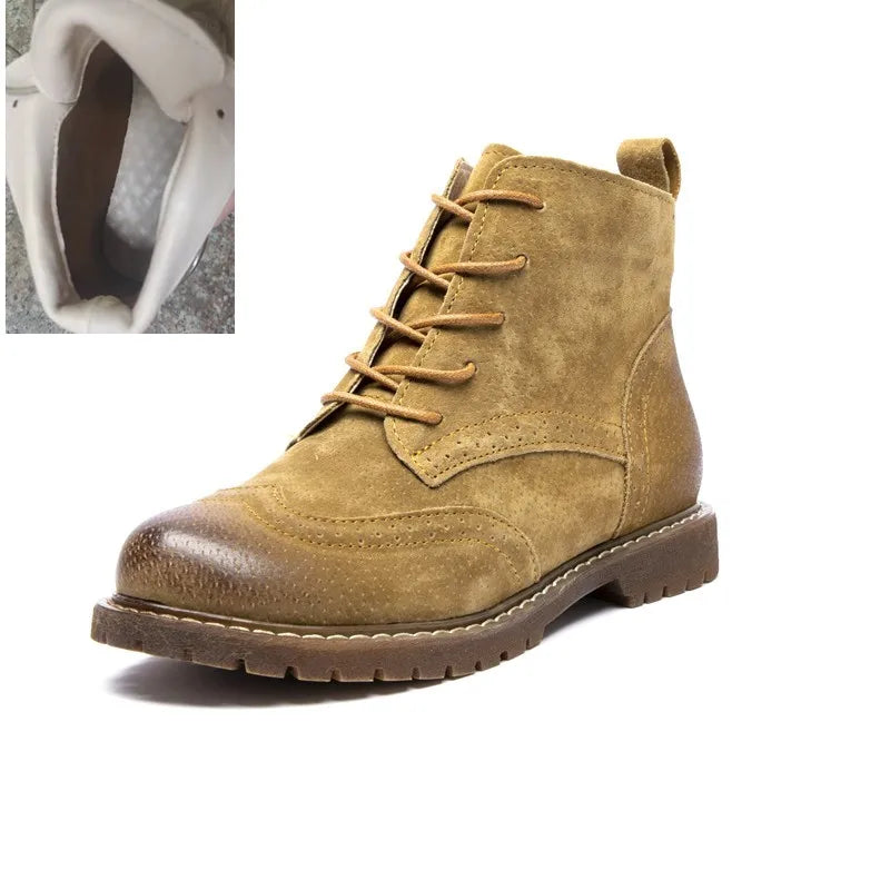AIYUQICN Women Fur Leather Booties Ankle Boots Classic Retro